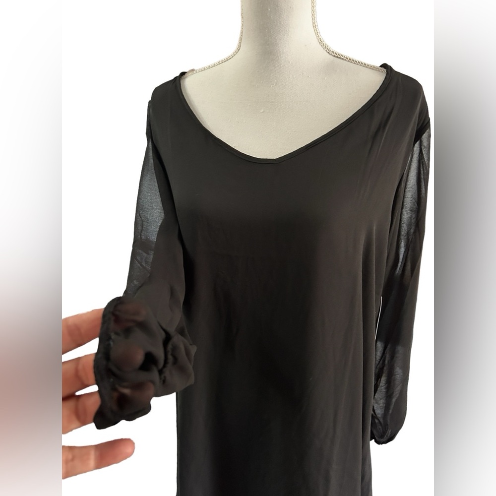 Black Naif dress, size large, elastic wrist and sheer sleeves, lining (NWT)